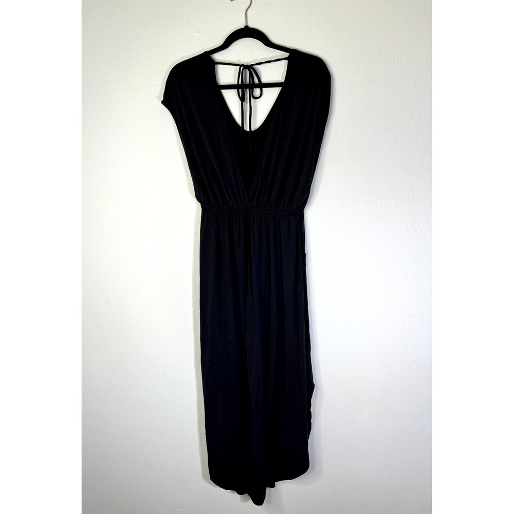 Final Touch Jumpsuit Womens Medium Black Wide Leg Surplice V-Neck Pockets Casual